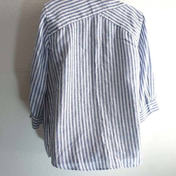 Chicos stripe no iron linen blouse shirt size 2 - Picture 5 of 5